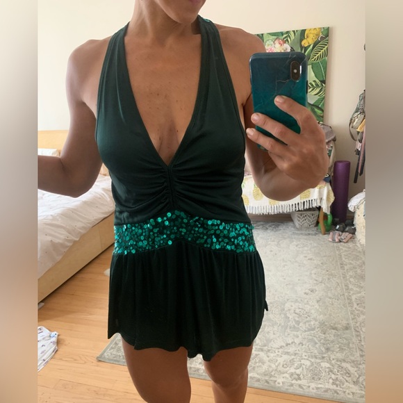 H&M - Dark green racer back top with sequins in front and top back - size S - Picture 4 of 10